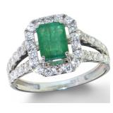 14k Gold 1.88ct Natural Emerald & Lab Diamond Ring