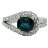 Natural 2.21 ct Oval Sapphire & Lab Diamond Ring