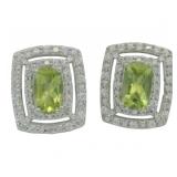 Radiant Cut Natural Peridot & Zircon Earrings