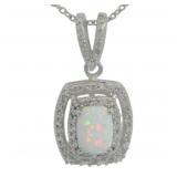 Radiant Cut Opal & Zircon Halo Necklace