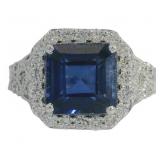 Radiant Cut 5.96 ct Lab Sapphire & Diamond Ring
