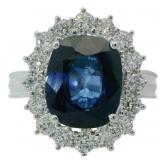 Cushion Cut 6.39 ct Lab Sapphire & Diamond Ring