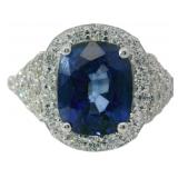 Cushion Cut 5.32 ct Lab Sapphire & Diamond Ring