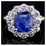 14kt Gold 4.45 ct GIA Sapphire & Lab Diamond Ring
