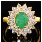 Natural 3.47 ct Oval Emerald & VS Lab Diamond Ring