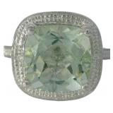 Cushion Cut 4.21 ct Green Amethyst & Diamond Ring