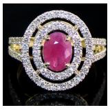 14kt Gold 2.27 ct Natural Ruby & Lab Diamond Ring