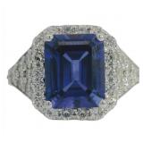 Emerald Cut 5.81 ct Lab Sapphire & Diamond Ring