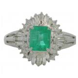 Platinum 1.06 ct Natural Emerald & Diamond Ring