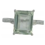 Emerald Cut 2.30 ct Green Amethyst & Diamond Ring