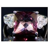 Cushion Cut 4.87 ct Salmon Topaz & Diamond Ring
