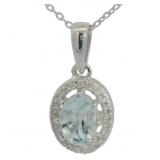 Genuine Aquamarine & Zircon Halo Necklace