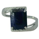 Step Cut 3.80 ct Natural Sapphire & Diamond Ring