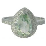 Pear Cut 1.40 ct Green Amethystt & Diamond Ring