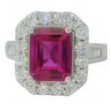 Emerald Cut 3.75 ct Pink Sapphire & Diamond Ring