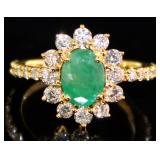 Natural 2.16 ct Oval Emerald & Lab Diamond Ring