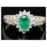 Platinum Natural Emerald & Diamond Ring