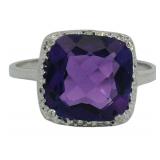 Cushion Cut 3.80 ct Amethyst & Diamond Ring