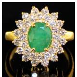 Natural 3.47 ct Oval Emerald & VS Lab Diamond Ring