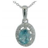 Genuine Blue Topaz & Zircon Halo Necklace