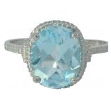 Oval 3.44 ct Natural Blue Topaz & Diamond Ring
