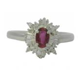 Platinum .81 ct Natural Ruby And VS Diamond Ring