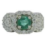 Round 2.14 ct Lab Emerald & Diamond Ring
