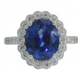 Oval Cut 5.61 ct Lab Sapphire & Diamond Ring