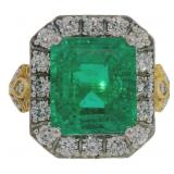 Brilliant 6.54 ct Lab Emerald & VS Diamond Ring