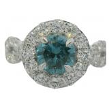 10kt Gold 2.13 ct Round Blue Lab Diamond Ring