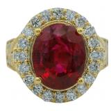 Oval Cut 6.31 ct Lab Ruby & VS Diamond Ring