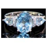 Genuine 3.31 ct Swiss Blue Topaz & Diamond Ring