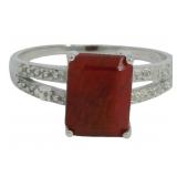 Step Cut 3.60 ct Natural Ruby & Diamond Ring