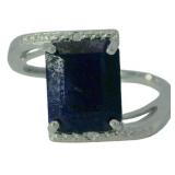 Step Cut 3.80 ct Natural Sapphire & Diamond Ring