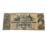 1854 $5 The Farmers and Merchants TN Note
