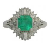 Platinum 1.43 ct Natural Emerald & Diamond Ring