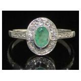 Genuine Oval Emerald & Diamond Designer Ring