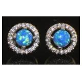 Stunning Halo Blue Opal & White Topaz Earrings