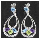 Natural 2.50 ct Topaz-Peridot & Amethyst Earrings