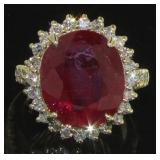 14kt Gold Oval 12.80 ct Ruby & Diamond Ring