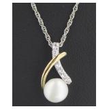 10kt Gold & SS Designer Pearl Necklace