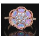 Beautiful Rose Pink Fire Opal Flower Ring