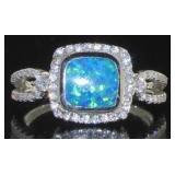 Beautiful Cushion Blue Opal & White Topaz Ring