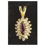 14kt Gold Marquise Ruby & Diamond Pendant