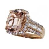 14K Rose Gold 5.30 ct Morganite & Diamond Ring