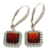 Princess Cut Ruby & White Topaz Dangle Earrings