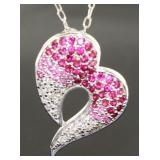 Pink & White Sapphire Sideways Heart Pendant