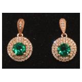 10kt Rose Gold 1.60 ct Emerald-Diamond Earrings