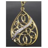Pear Cut Filigree Diamond Accent Pendant