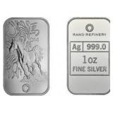 One Ounce - Ag .999 Fine Silver Rand Refinery Bar